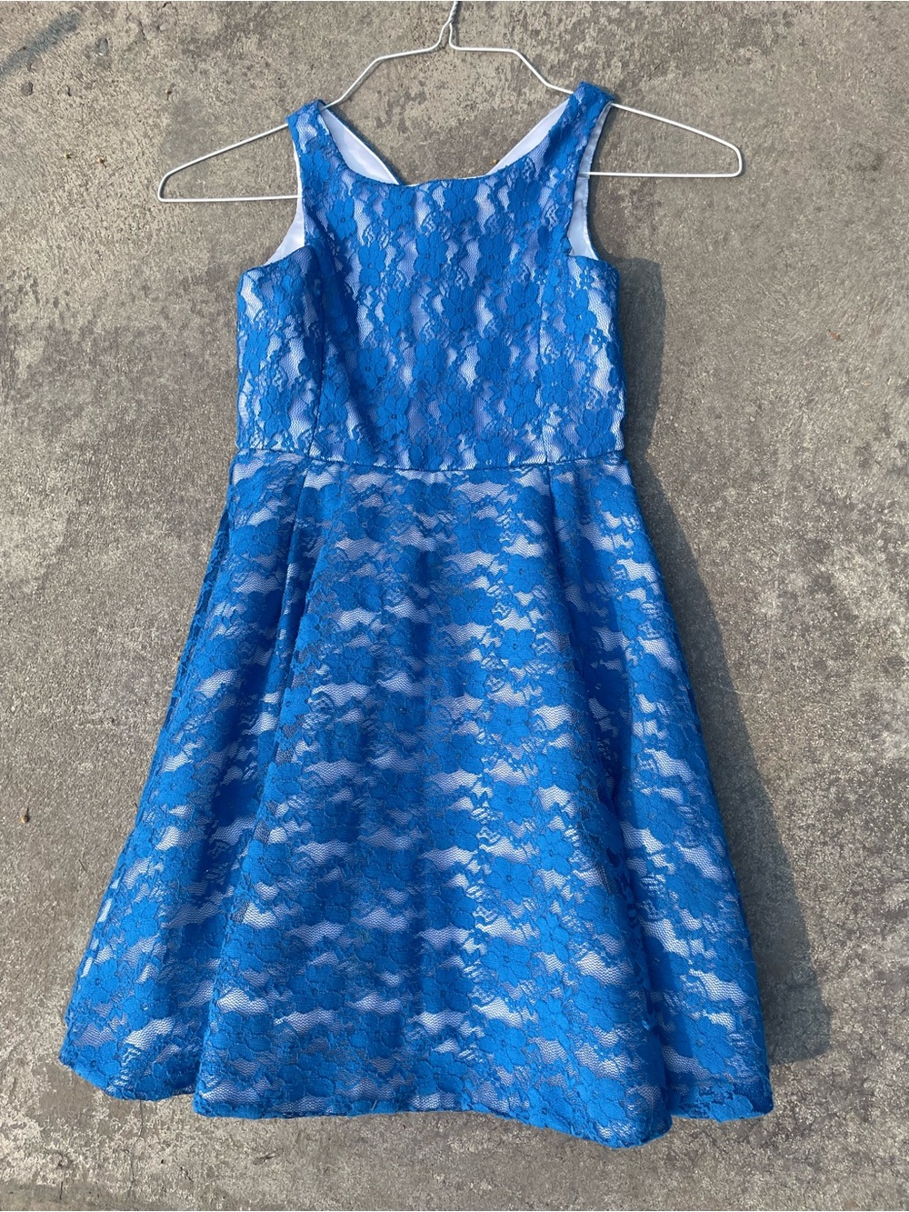 Girls Blue Lace Fit-and-Flare Dress